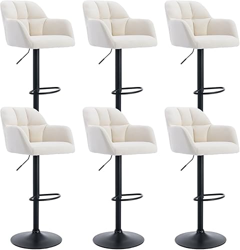 Vista 19 de Juego de 2 taburetes de bar giratorios de terciopelo, sillas tapizadas, taburetes de bar ajustables con respaldo, taburetes de bar beige Altura