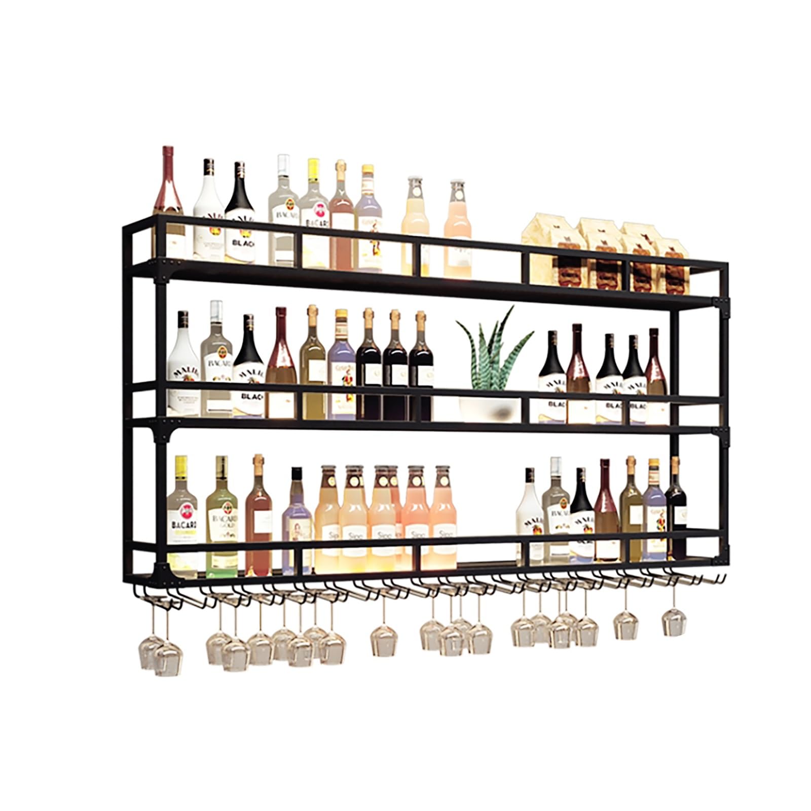 Meuble bar multifonctionnel de cuisine avec casier bouteille industriel et étagère métal