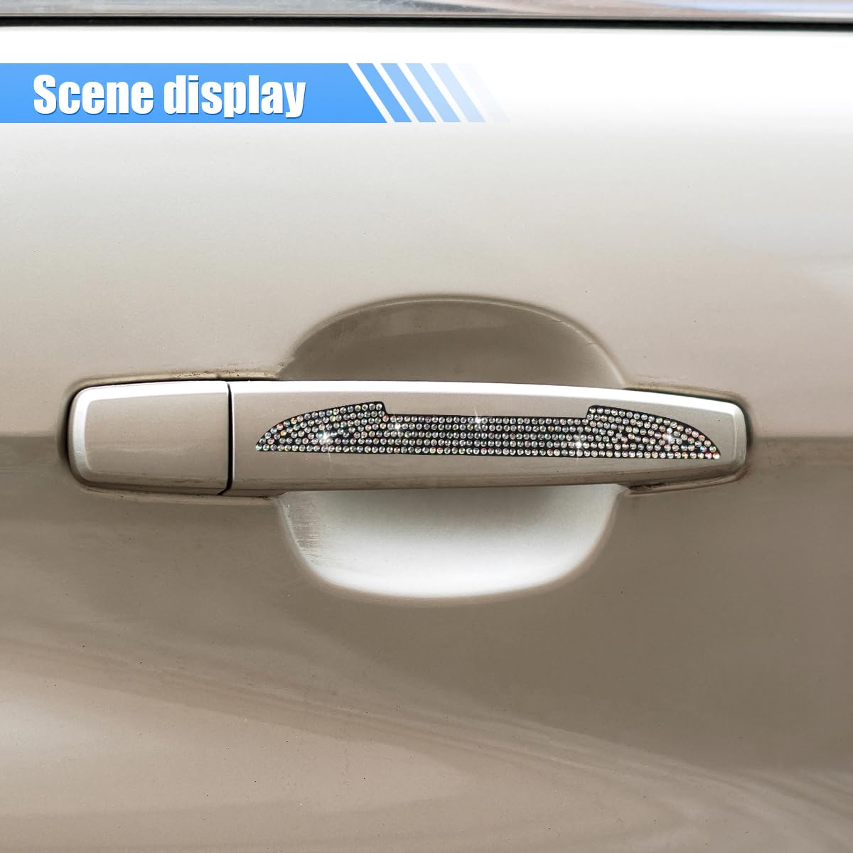 4PCS Bling Car Door Handle Scratch Protective Stickers Rhinestone Anti-Collision Car Exterior Decoration Strip Auto Side Rearview Mirror — view 3