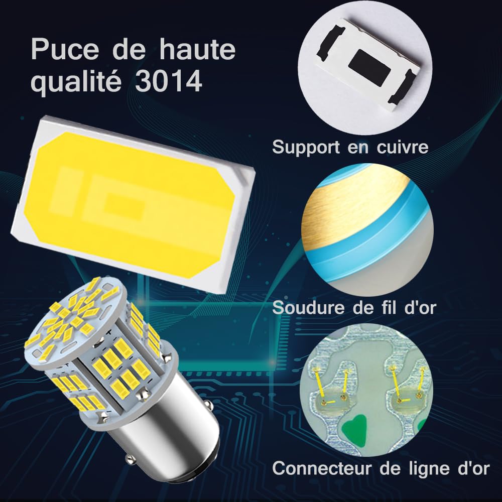 Super jasna żarówka LED 1157 P21/5W, 2800 lumenów 54X 3014 chipset BAY15D 2057 2357 7528 6500k biała żarówka LED do świateł postojowych tylnego hamulca samochodowego Rv, 2 szt
