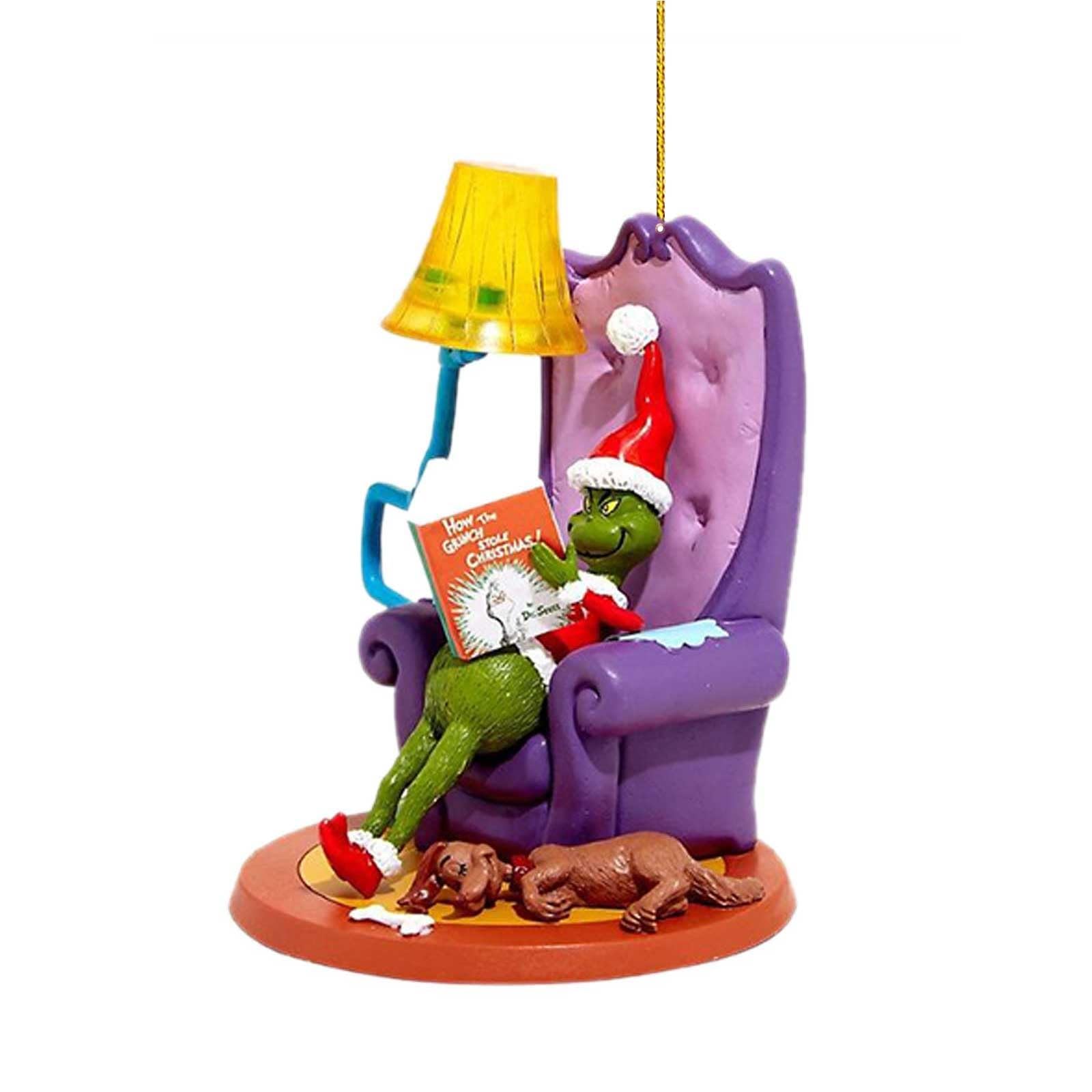 𝗚𝗿𝗶𝗻𝗰𝗵𝗺𝗮𝘀 Christmas Ornaments - Green Elf Funny Christmas Ornaments Decorative Hanging Decor for Tree, Cute Acrylic Pendants Christmas Home Party Gifts (#Green Elf-A)