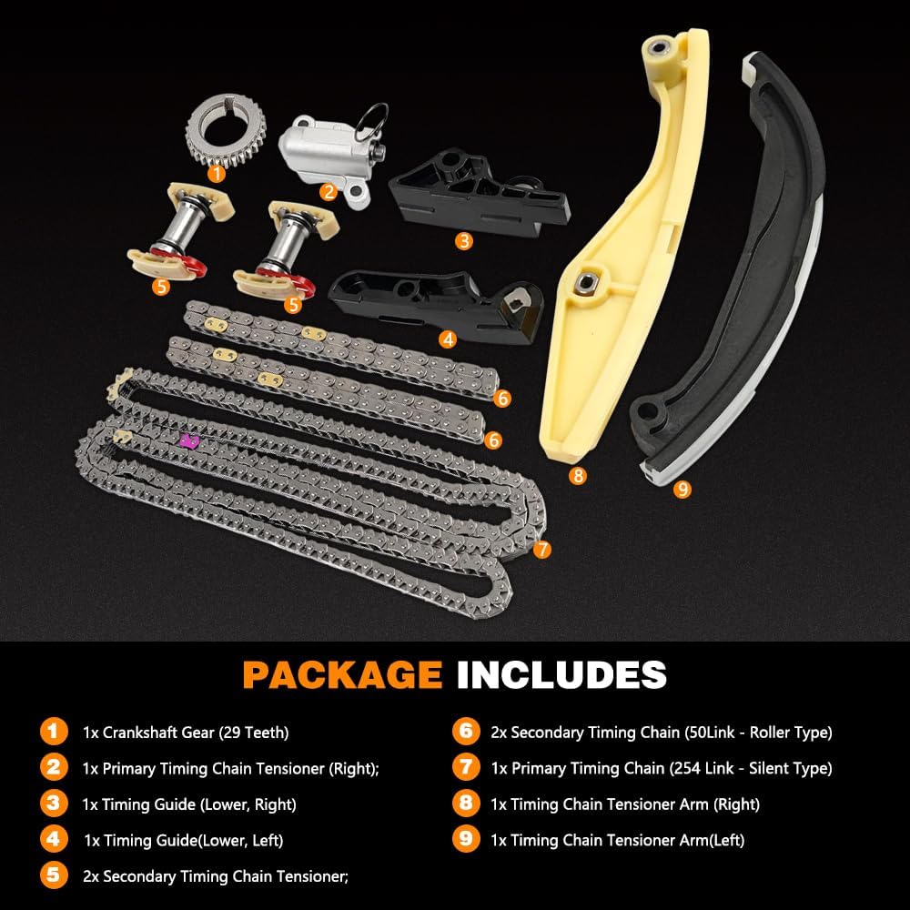 Engine Timing Chain Kit w/Tensioner Guide FIT 2011-2017 Ford Explorer F-150 Mustang 3.5L 3.7L V6 Naturally Aspirated ONLY (Non-EcoBoost) AT4Z6268B