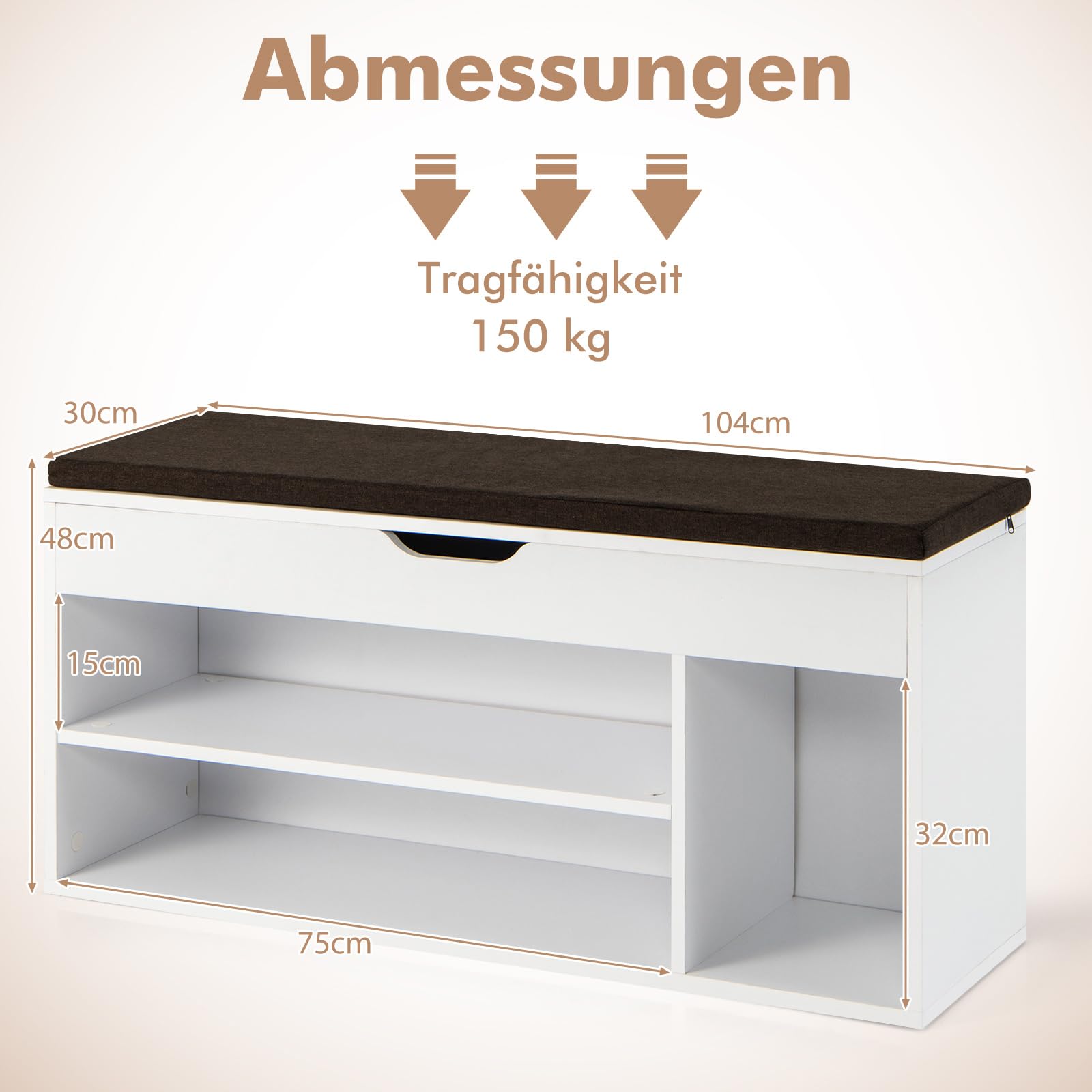 Schoenenkast met zitbank of zitkussen Nala 100 cm