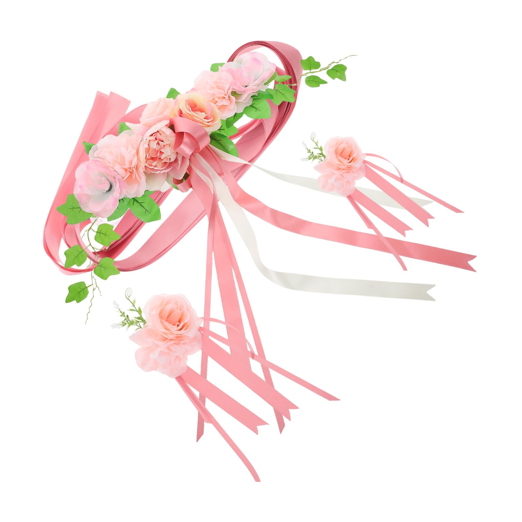 Hochzeitsauto Dekorationsset Rosa mit Kunstblumen und Schleifen Elegant | Seidenblumen, Einfache Montage, Hohe Realistik, Farbbeständig, Vielseitig für Hochzeit und Andere Anlässe