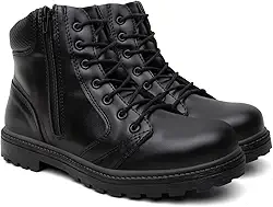 Coturno Masculino Cano Médio com Zíper Lateral Bota Estilo Militar Antiderrapante e Confortável para Uso Diário e Trilhas