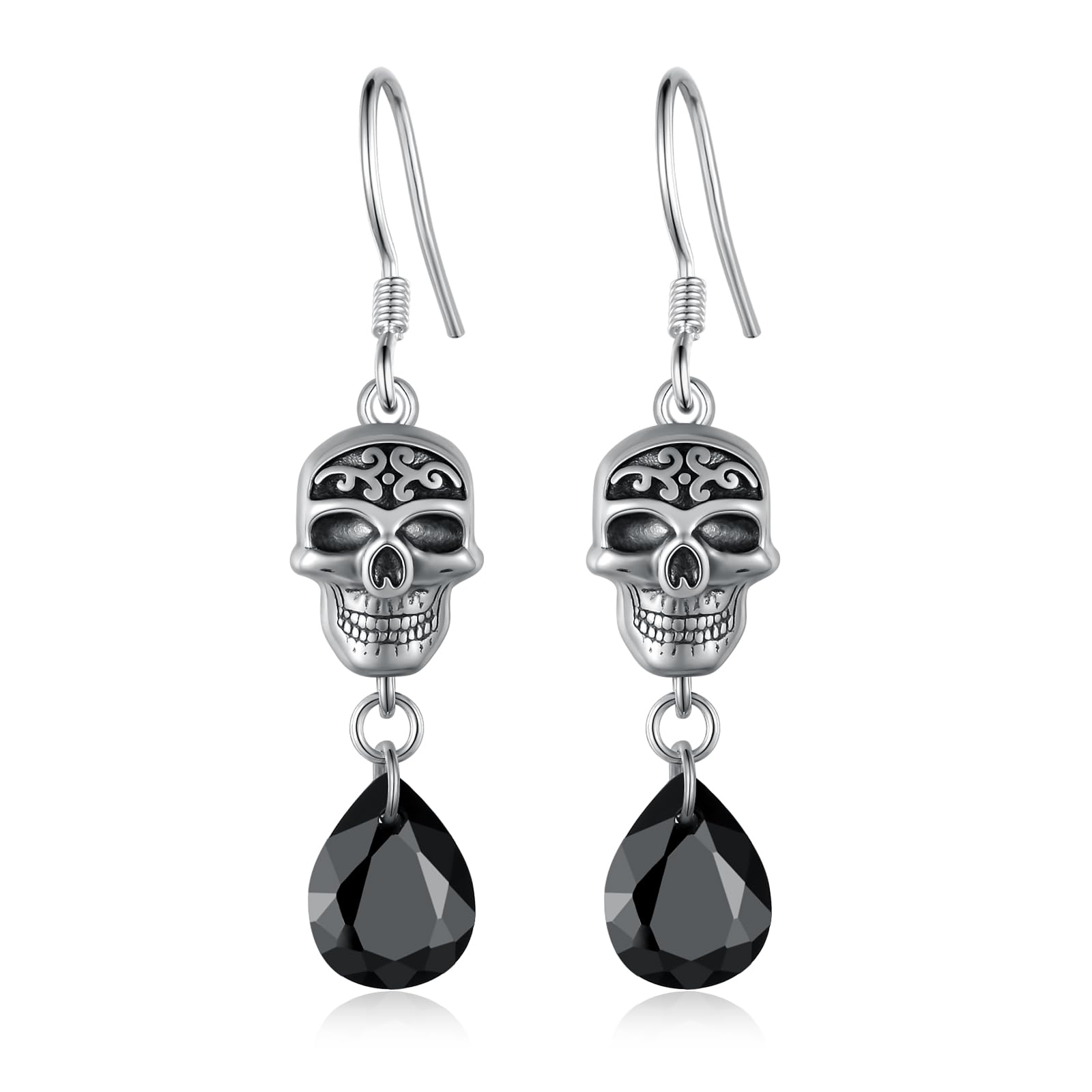 Boucles d'oreilles pendantes squelette anti-allergie argent - 7