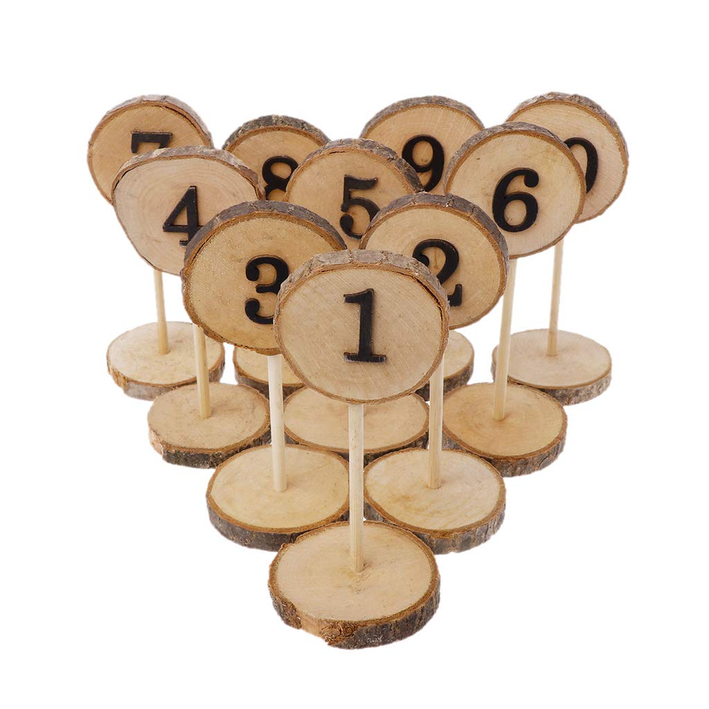 1-10 Numeri di Tavolo in Legno Rustico Fette Stick Base Sedili Carte Decor Decorazioni per Feste di Matrimonio retrò