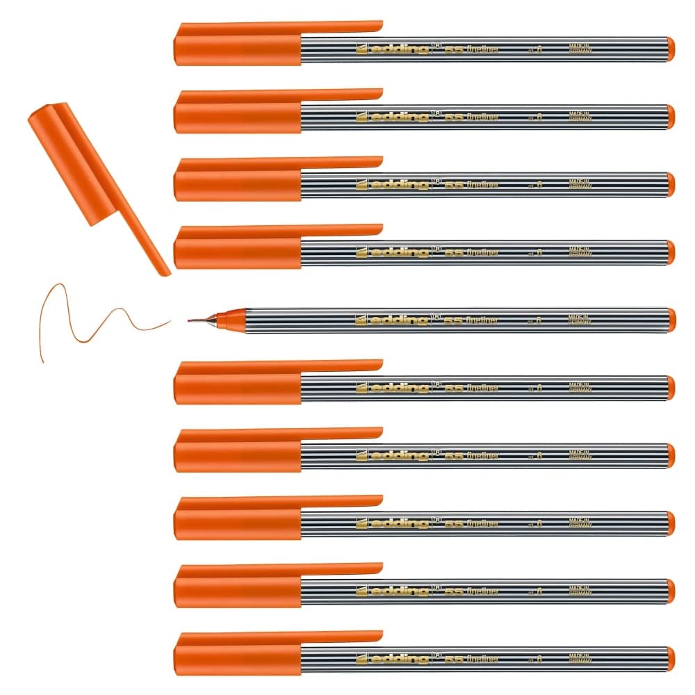 edding 55 - fineliner - orange - 10 pens - 0.3 mm nib - colour pen for writing, drawing, underlining, illustrating - for children and adults, at school and in the home or office