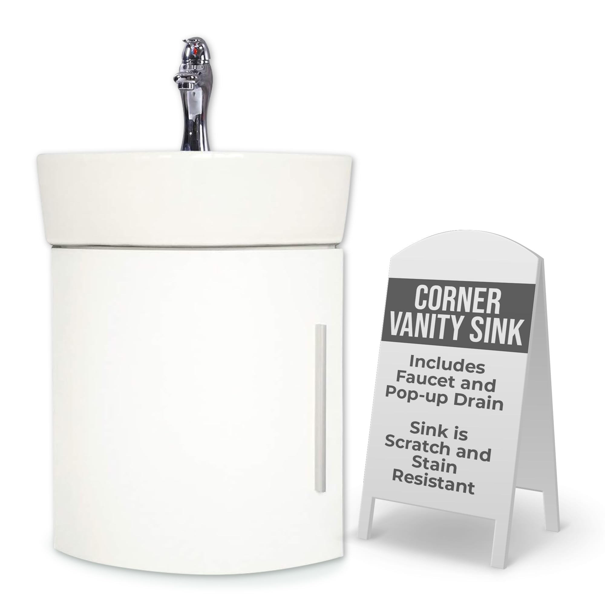 Myrtle 16 1/2" Small Corner Cabinet Vanity Wall Mounted Bathroom Sink White With Faucet Drain And Overflow Space Saving Design Renovators Supply Manufacturing