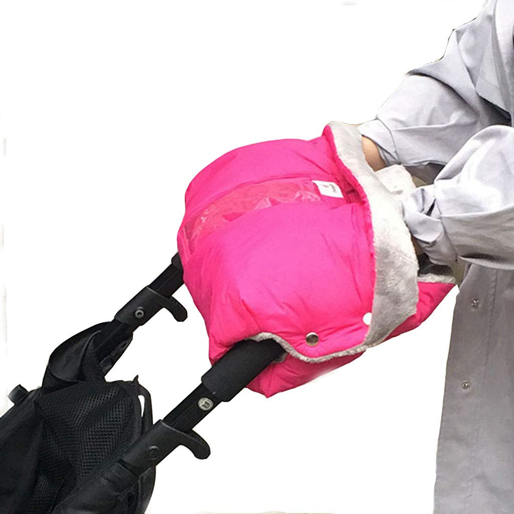 WanYangg Winter Waterproof Baby Stroller Fleece Hand Muff,Windproof Hand Warmer Gloves Anti-freeze Handle Thick Pushchair Pram Stroller Buggy Stroller Accessories 2# Kitty pink 30 * 50 CM