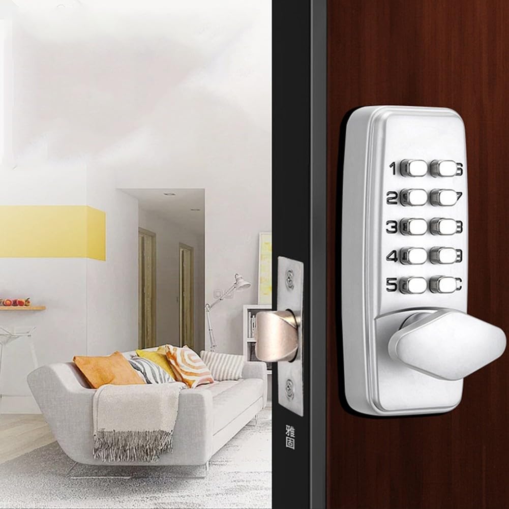 HOHOVYVY - Cerradura mecánica para puerta (aleación de zinc, 107 | Carcasa de aleación de zinc, resistente a la intemperie, acabado plateado, duradero para exteriores