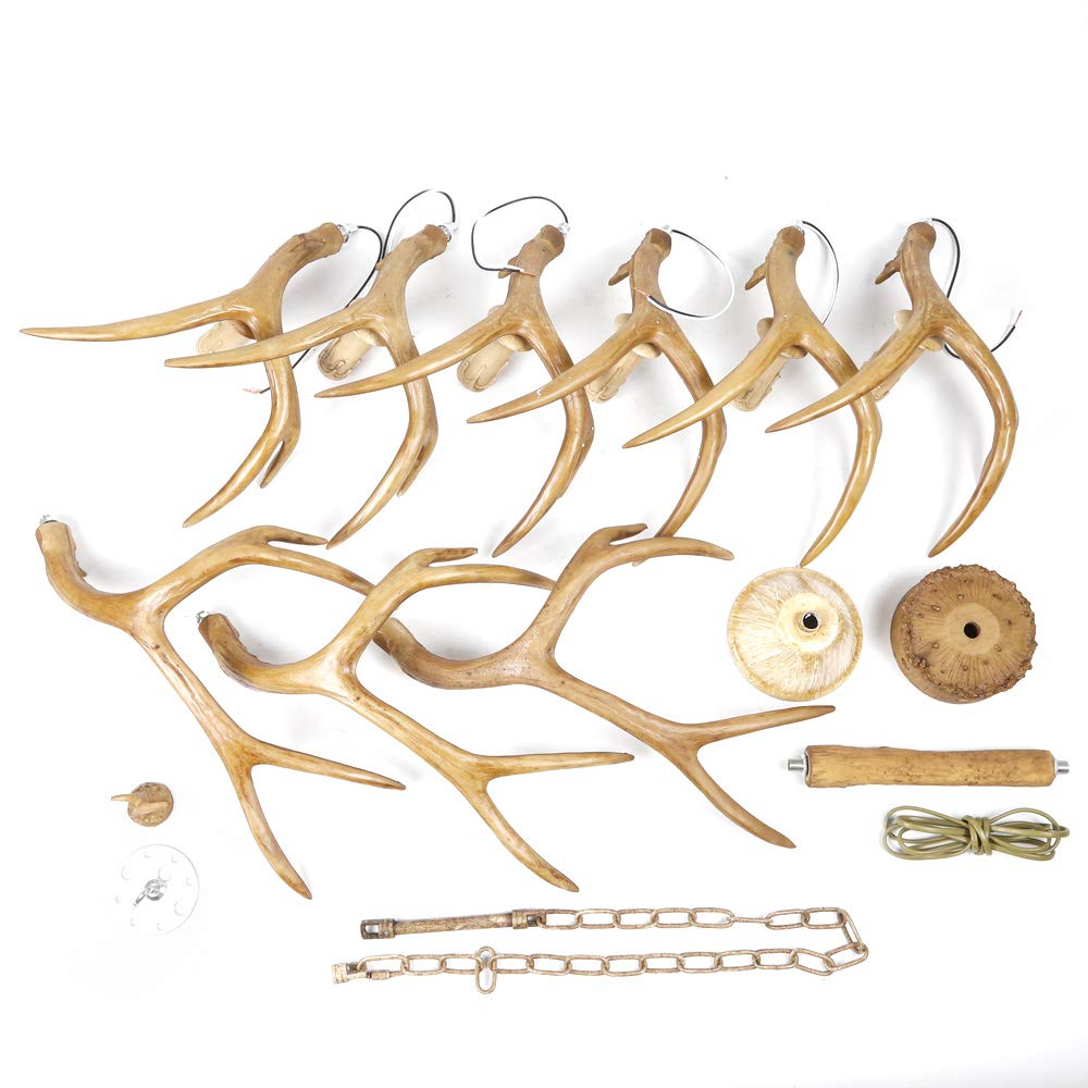 JDBDU Gewei kroonluchter, 6 E14 lampen, retrostijl, verstelbare hoogte 40-90 cm, Antler plafondlamp, decoratieve verlichting voor slaapkamer, woonkamer, bars, restaurants (type B