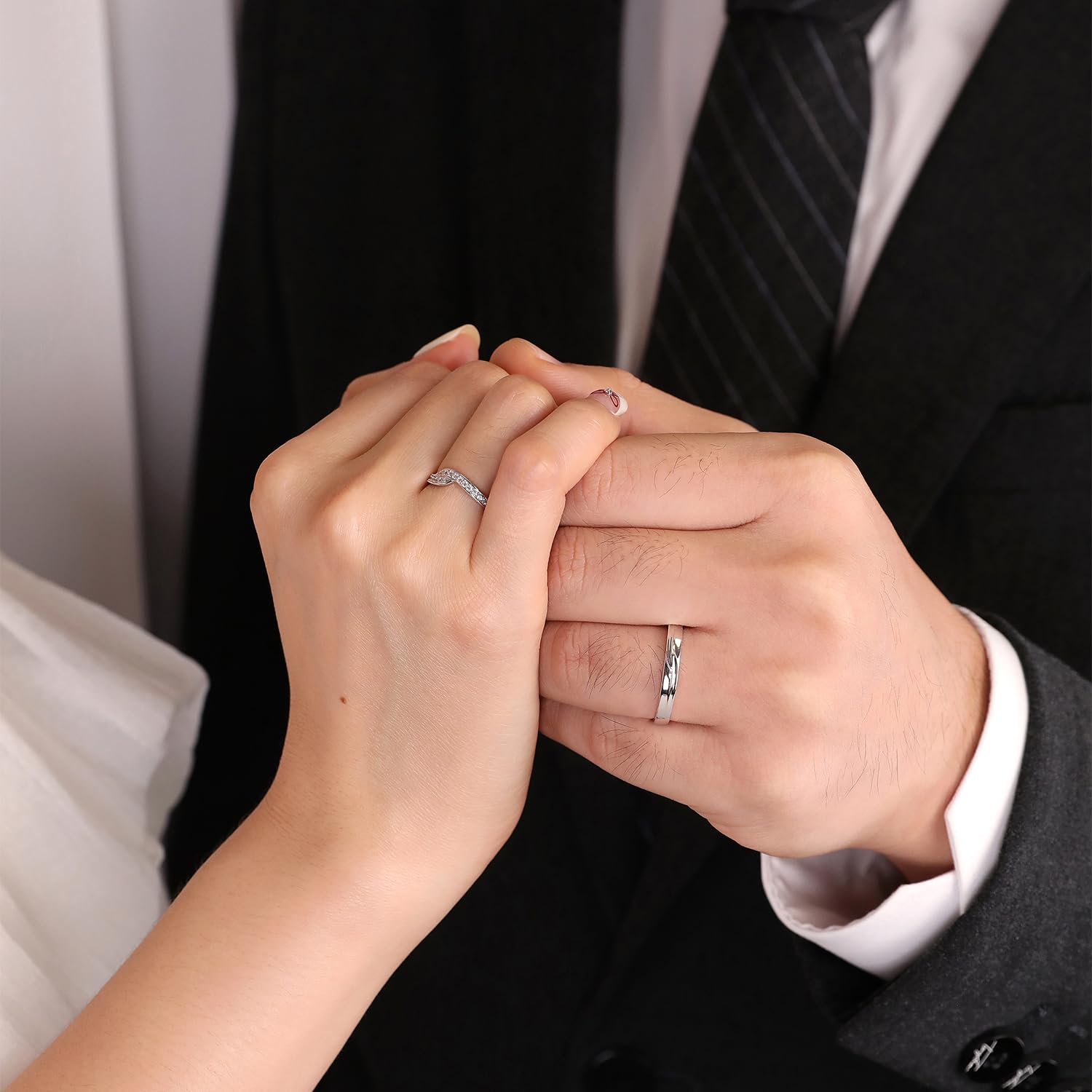Anillos de compromiso Meissa para mujeres, juego de 2 anillos de pareja en plata esterlina, anillos de boda a juego para hombres y mujeres