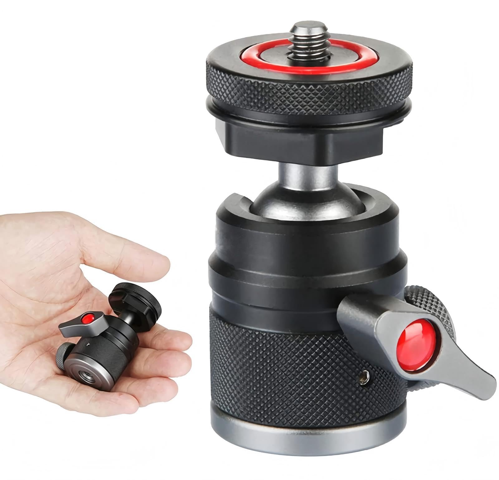 MAKINGTEC Camera Tripod Mini Ball Head Adapter,360 Degree Rotatable Aluminum Tripod Head,1/4" Screw Cold Shoe Mount for DSLR Camera/Light Stand/Cell Phone/Monopod/action camera.