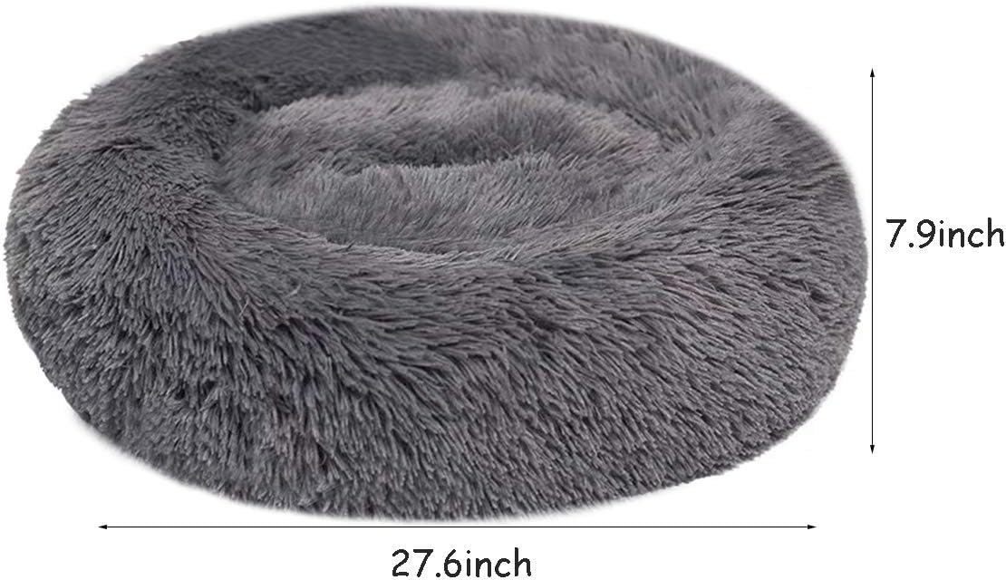 BODISEINT Faux Fur Dog Bed Cat Bed,Shag Round Anti-Anxiety Pet Calming Bed Doughnut Cuddler for Medium Large Puppy Dog Cat Kennel Cushion Self Warming Bed (28'' D x 8'' H, Dark Grey)