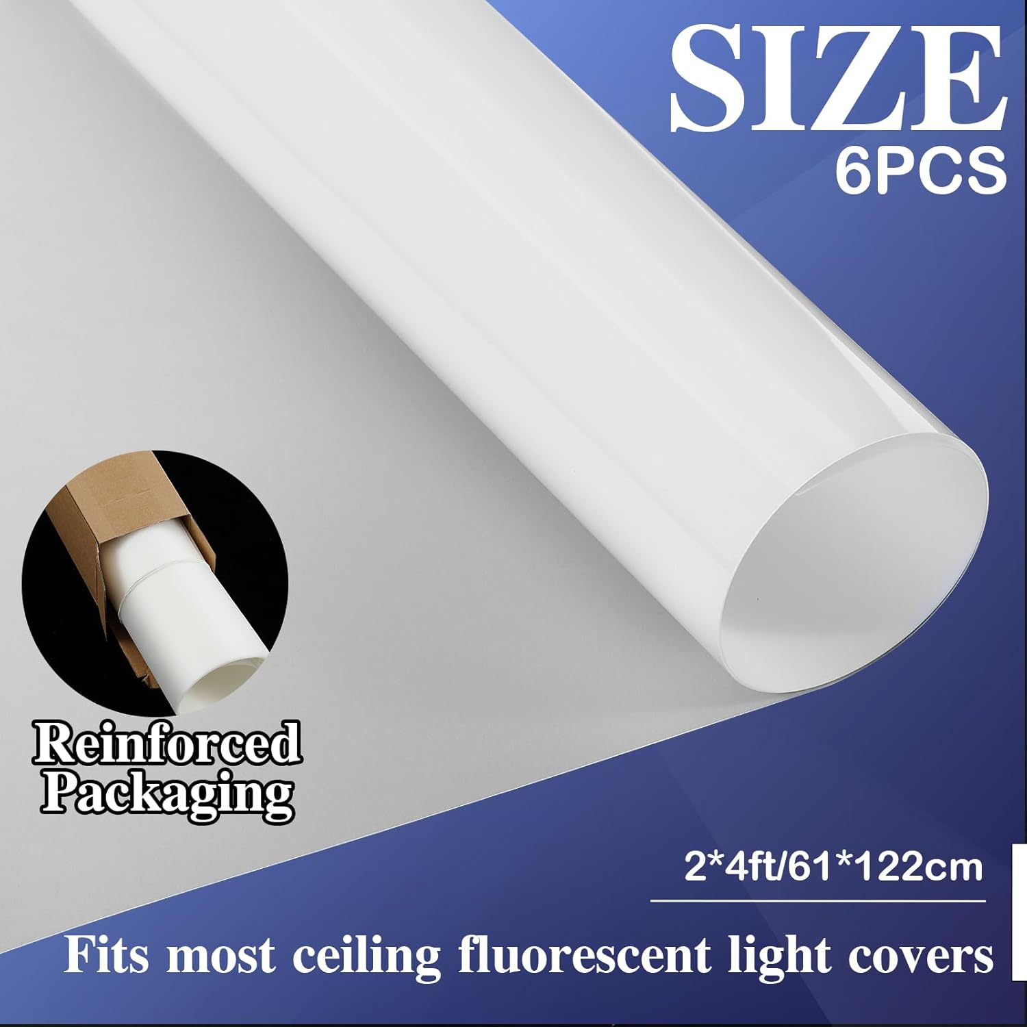 Pushglossy 6 Pack 4 x 2 Feet Light Diffuser Sheet White LED Dimming Diffusion Film Fluorescent Lights Cover for Drop Ceiling Light Fixture Lights Filter Panel for Office Home School Classroom