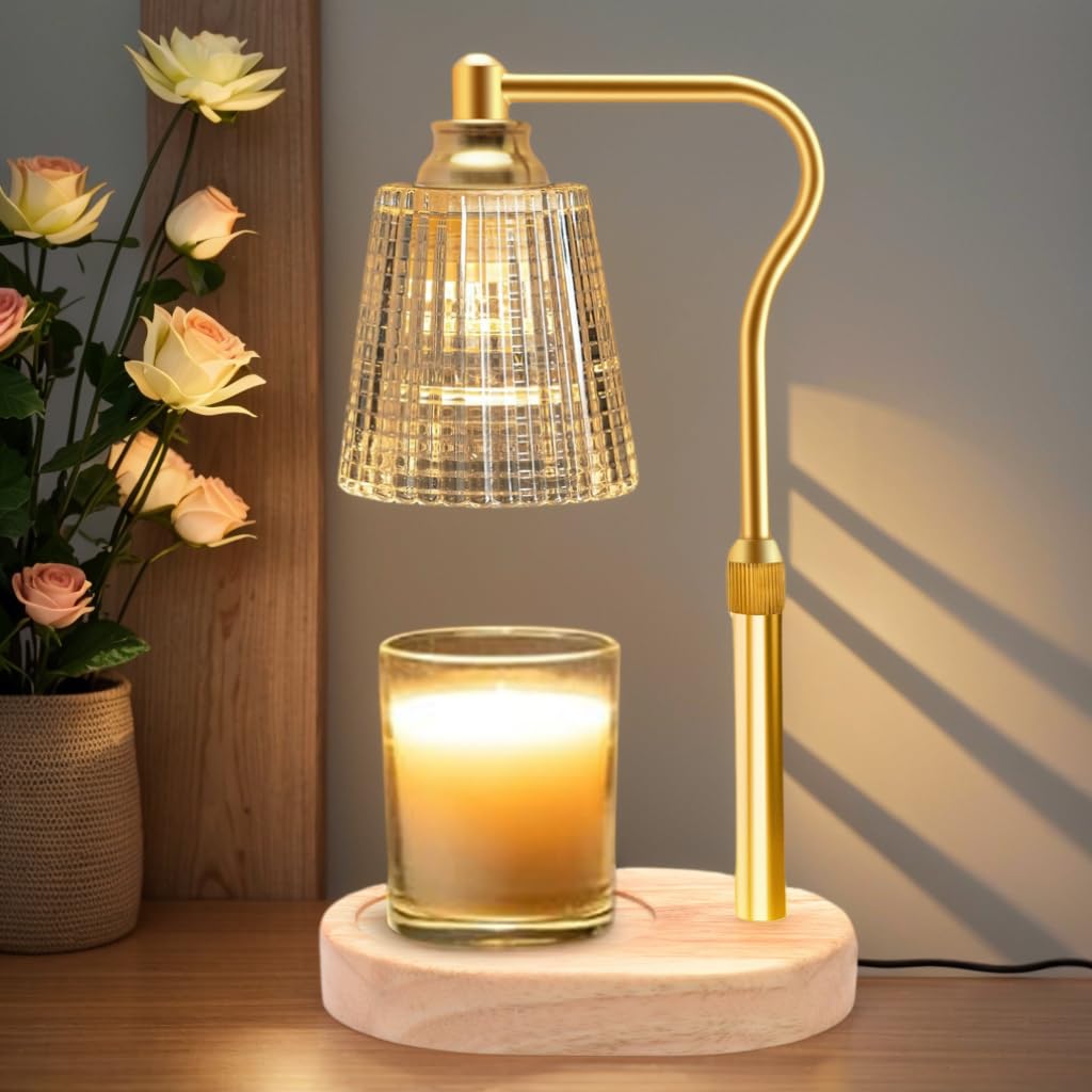 Generic Lermende Candle Lamp Warmer, Electric Candle Lamp Warmer with Timer/Dimmer/Adjustable Height, 2 Bulbs, Bedroom Home Decor Wax Melt Warmer Gifts for Mom?Friend(Gold)