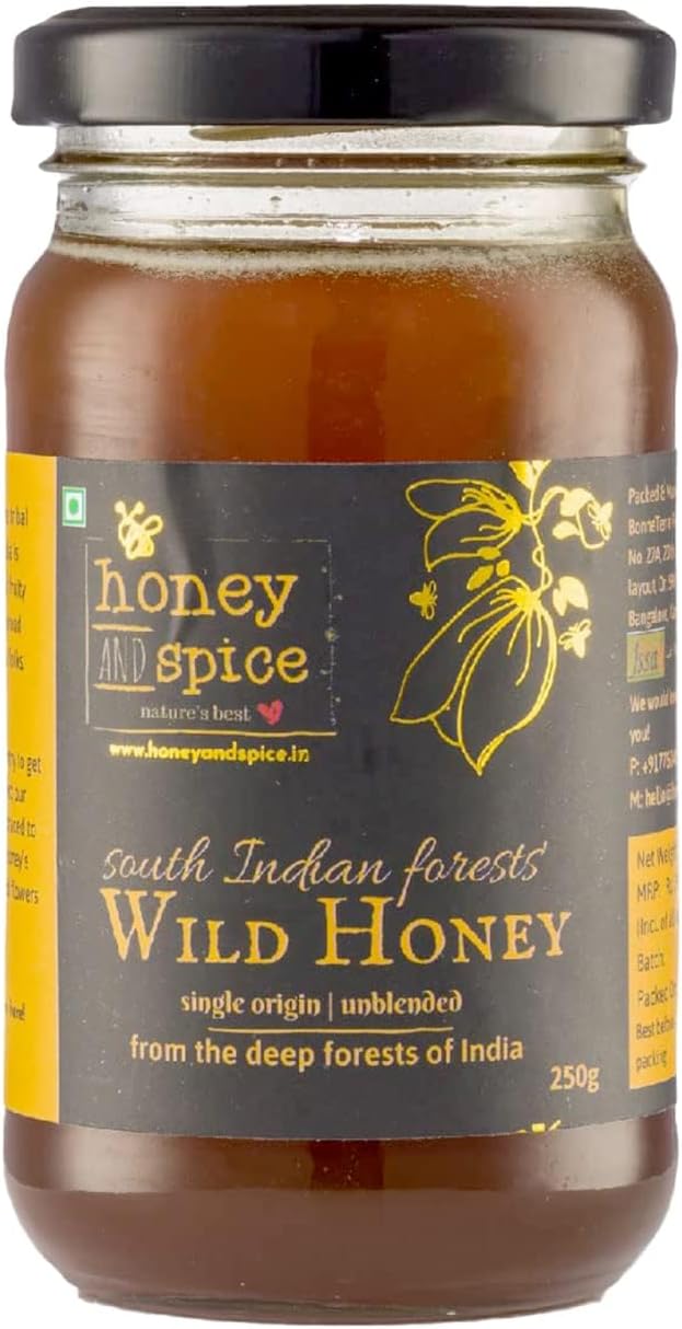 Honey and Spice Pure Raw Wild Honey (250g) | Single Origin honey From the forests of South India With No Added Preservatives | 100% Raw and Pure | Unblended and Unpasteurized | Natural and Original | Unprocessed | No Added Sugar | FDA certified