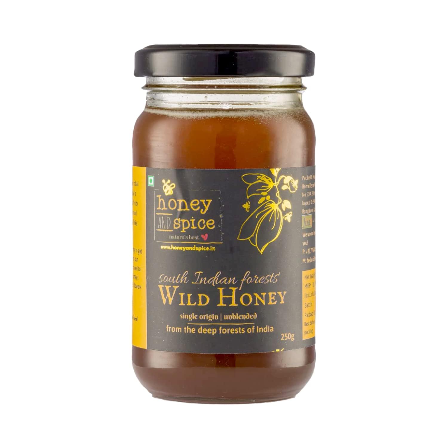 Honey and Spice Pure Raw Wild Honey (250g) | Single Origin honey From the forests of South India With No Added Preservatives | 100% Raw and Pure | Unblended and Unpasteurized | Natural and Original | Unprocessed | No Added Sugar | FDA certified