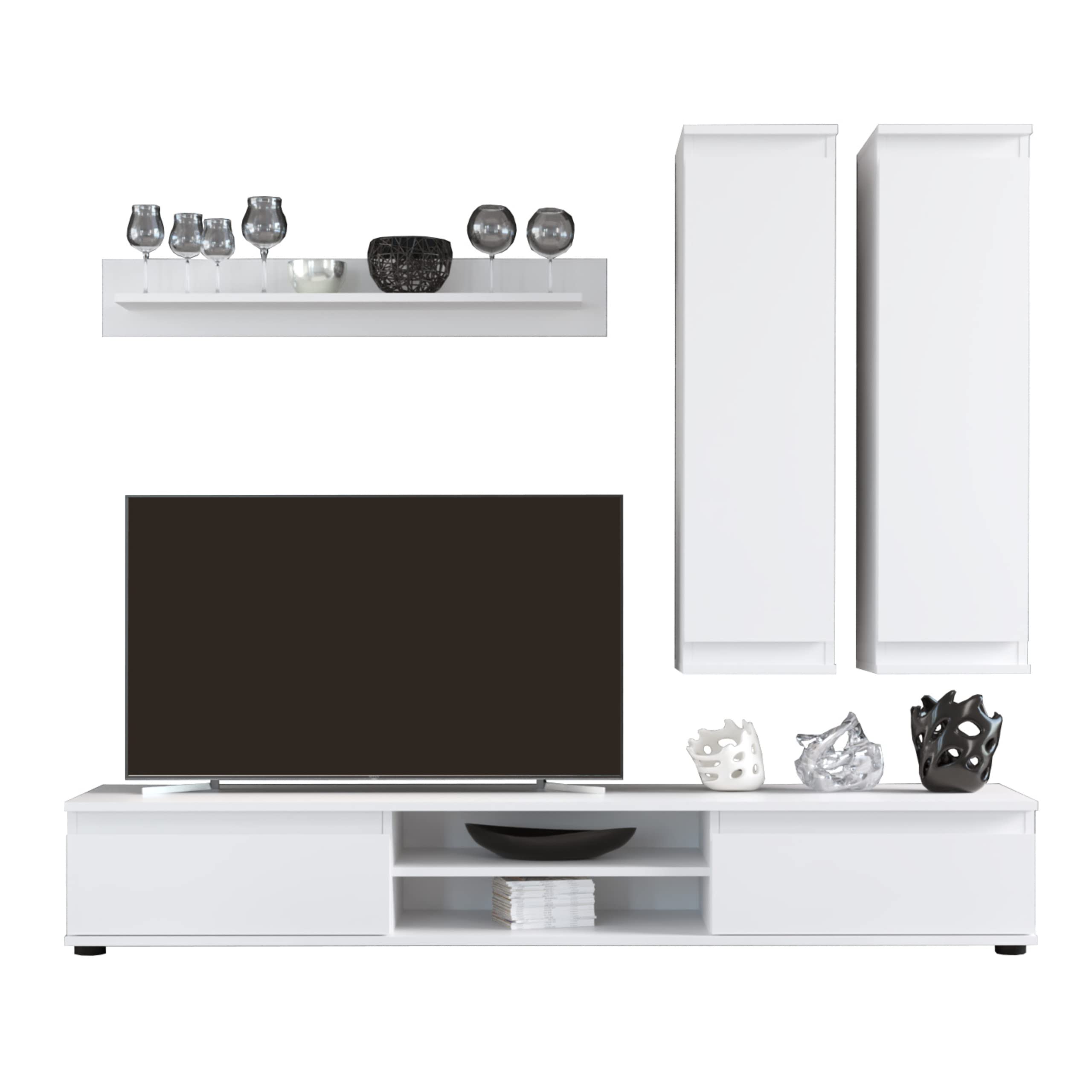Miroytengo Mueble Salon Blanco Moderno Modular Modulo TV 2 Modulos Verticales Suspendidos Estante Composicion Comedor 175 cm