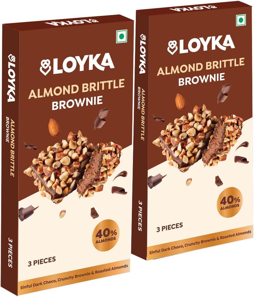 Loyka Almond Brittle Brownie Choco Box - 3 pcs X 2 | Chocolate Gift Hamper |Chocolate & Nut Dry fruit Delicacy |Roasted California Almond (40%), Dark Choco & Salted Caramel | 87 gram