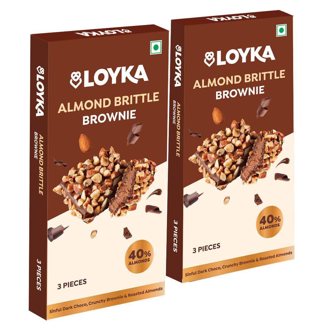 Loyka Almond Brittle Brownie Choco Box - 3 pcs X 2 | Chocolate Gift Hamper |Chocolate & Nut Dry fruit Delicacy |Roasted California Almond (40%), Dark Choco & Salted Caramel | 87 gram