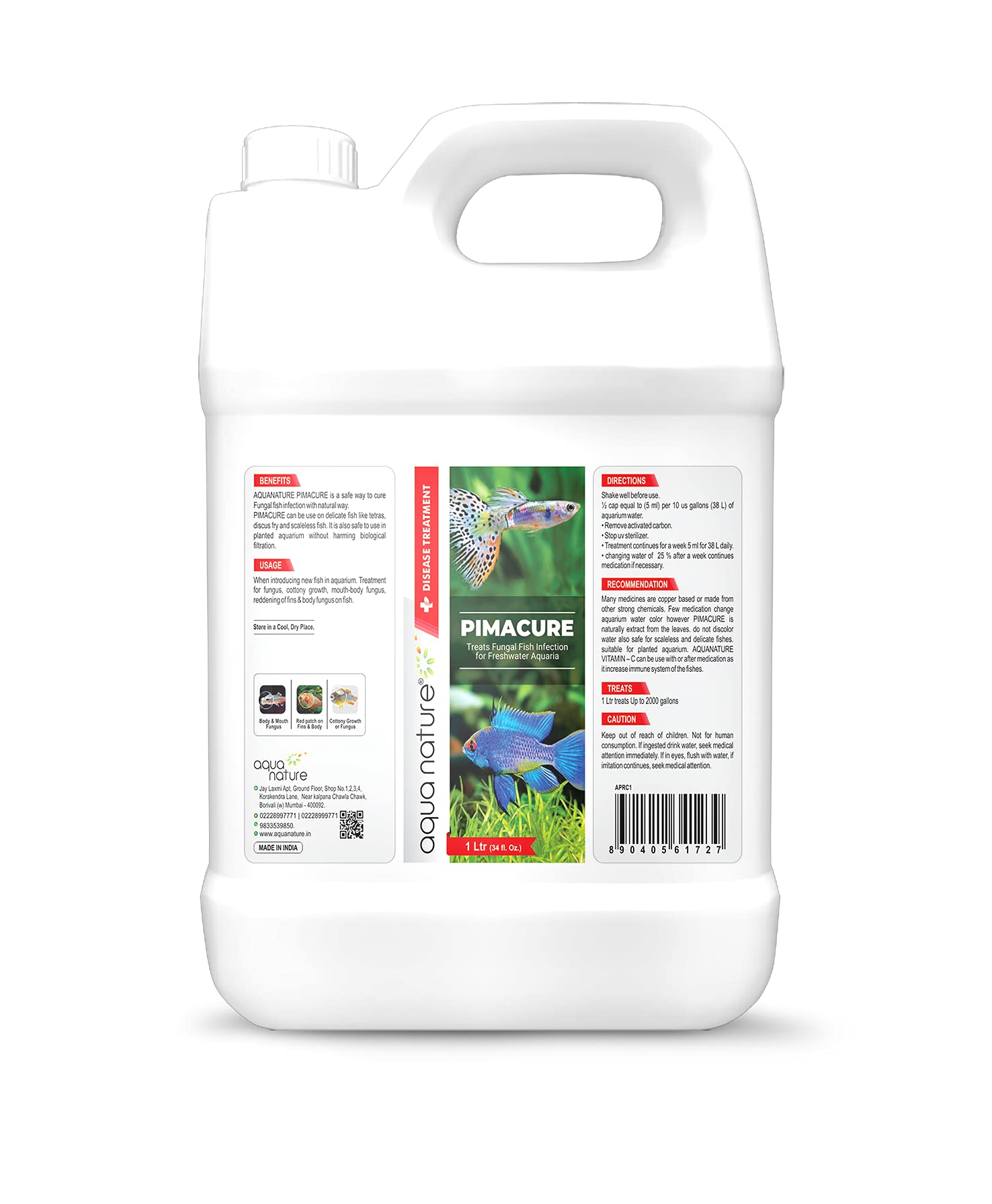 aqua nature PimaCure Treats Fungal Fish Infection for Freshwater Aquaria (1Ltr)