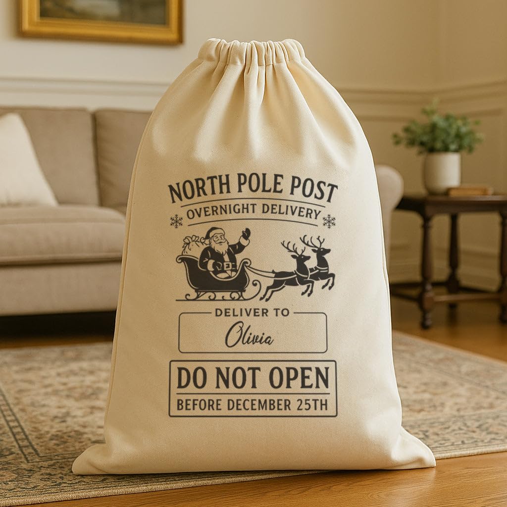The Gift Project PERSONALISED North Pole Post Overnight Delivery - Christmas Santa Sack