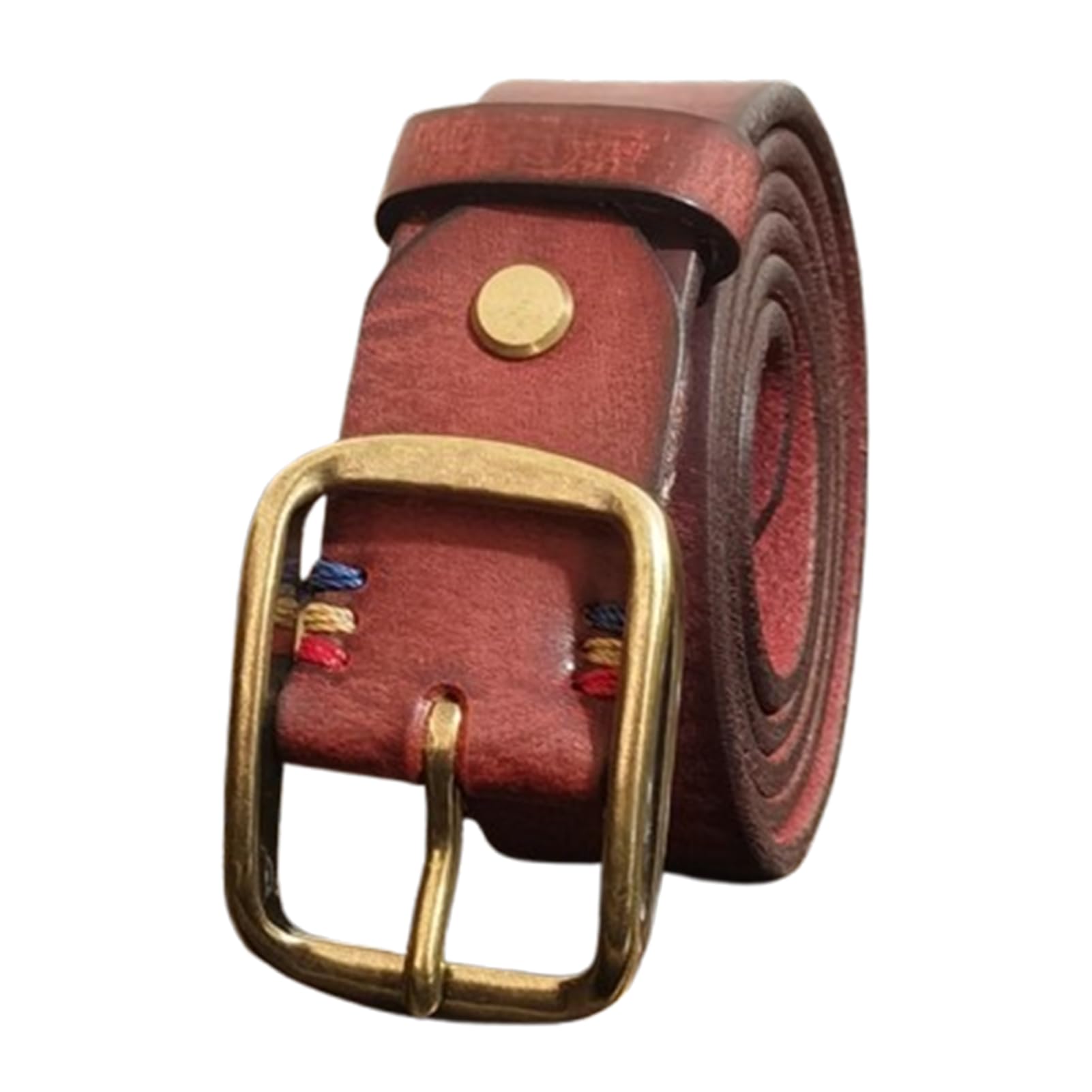 Cintura in Pelle Uomo E Donna, Cinture Casual Country per Tutti I Giorni Larghezza 3,8 Cm Fibbia in Ottone Anticato,Cinturino Fatto a Mano in Stile retrò(120cm/47, Reddish Brown)