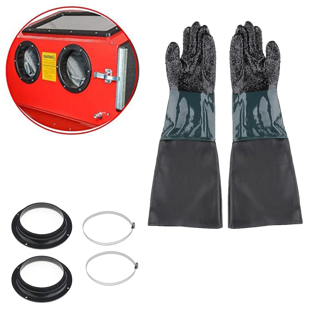 EasyByMall Gants de sablage de 60 x 30 cm, gants de travail robustes en PVC avec doublure en coton pour armoire de sablage, ensemble de 5 pièces avec pinces et supports