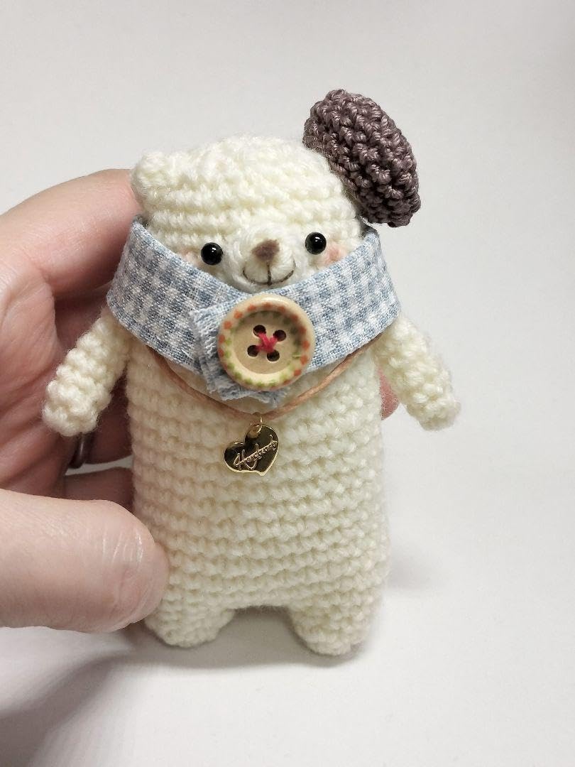 かぎ針編みくまちゃん⑤ こげ茶色ベレー帽