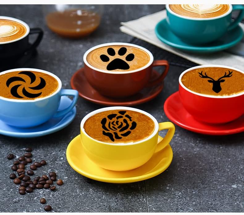 Miniatura 5 de 44 plantillas de arte de café + 2 agitadores de polvo de malla de acero, plantillas de decoración de café Magnoloran para galletas, molde de pintura