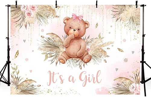 Miniatura 2 de MEHOFOND Telón de fondo bohemio para baby shower de niña, decoración de fiesta de baby shower, decoración bohemia de pampas Gass It's a Girl Baby