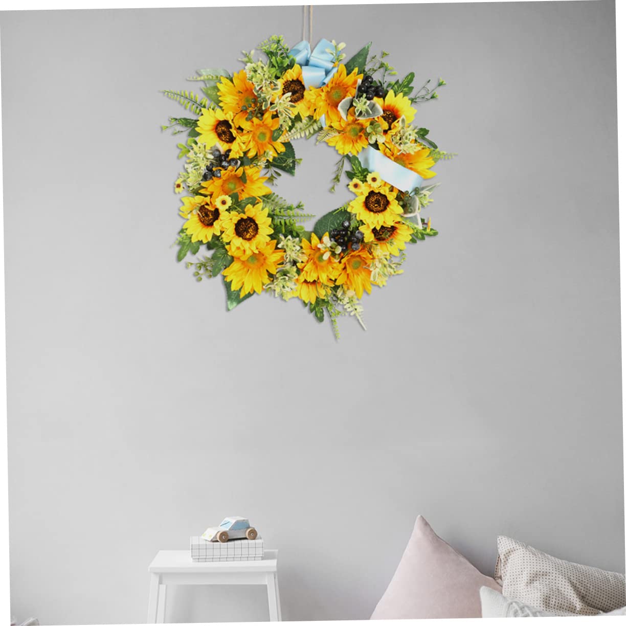 PRETYZOOM 1pezzi Ghirlanda Decorativa per Porta Girasoli Artificiali Ghirlanda di Fiori Decorazione Fatta Mano per Interni e Esterni