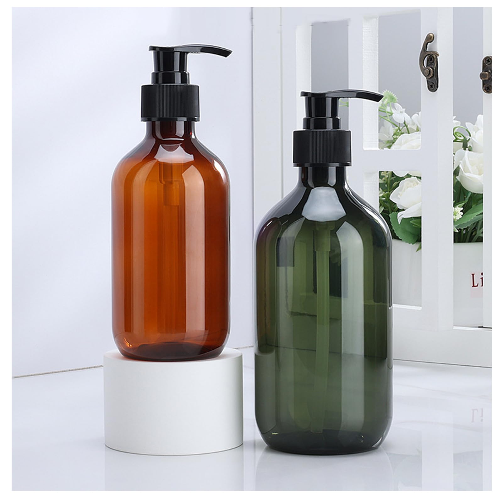 Dispensador de jabón de 500 ml con bomba, dispensador de detergente para la cocina, dispensador de jabón de manos para el baño, encimera, cocina (marrón+verde)
