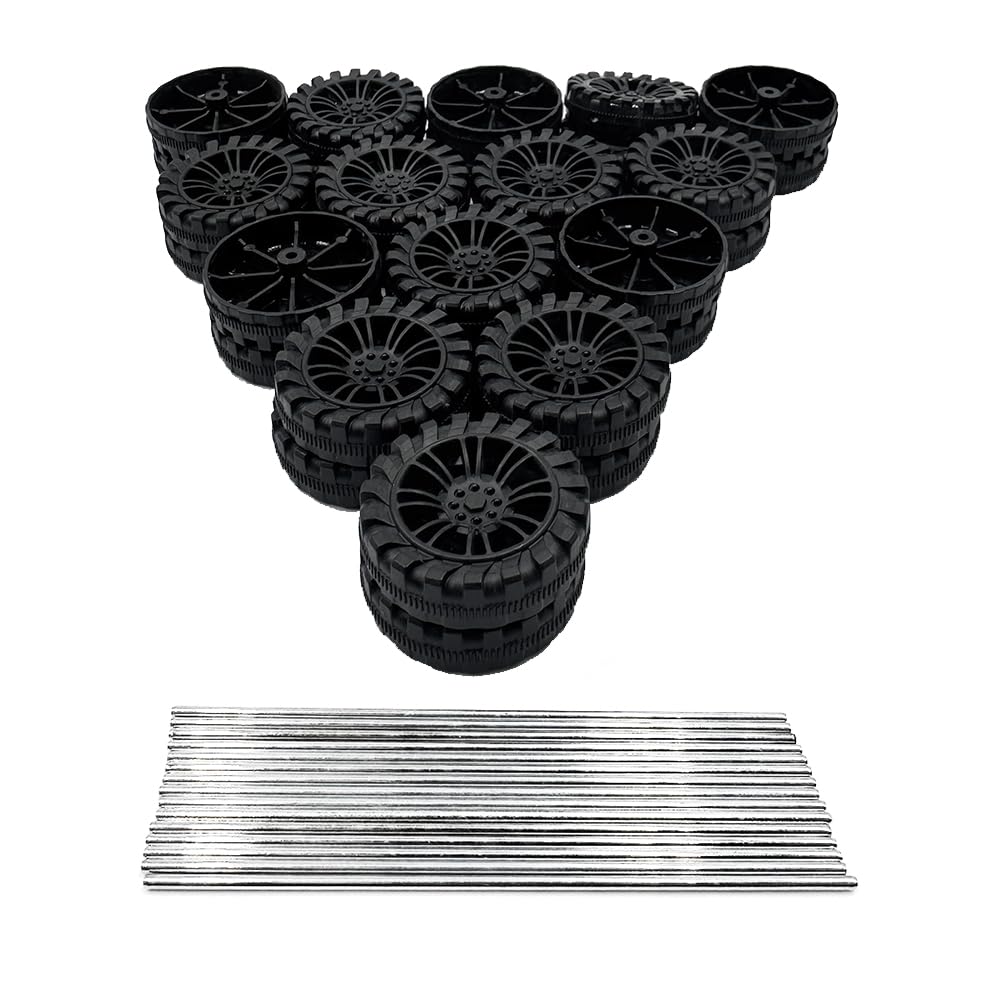 30PCS Toy Car Wheels 30mm Plastic Wheels with 15PCS Shaft Round Rod Axles for RC Car Truck Robot DIY Model Toy Parts Model Car Wheels Accessories (2X8X30MM)