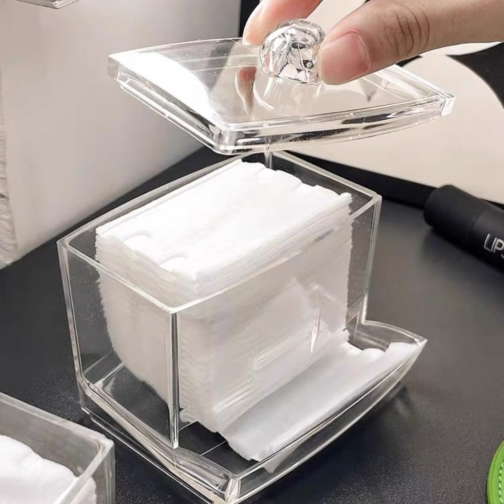 AUNMAS Bastoncillo De Algodón, Caja Transparente With Acceso Inferior Fácil Y Diseño Apilable For Almacenamiento De Cosméticos En Baño O Dormitorio Material Ps Transparente Tamaño 8.8 X 7