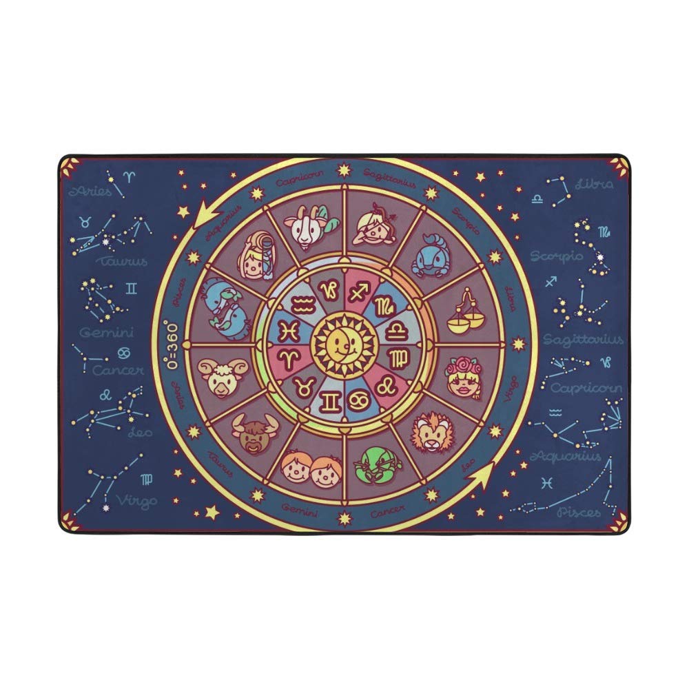 Tapis de salon zodiaque Ruchen en velours corail rond de 152x99 cm
