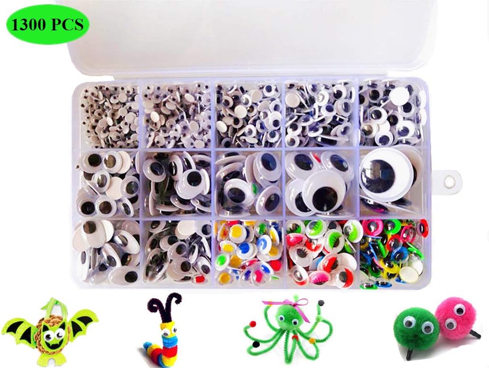 1300Pcs Wiggle Eyes - Googly Eyes with Self-Adhesive for DIY Scrapbooking Craft Supplies/Toy Accessories with Storage Box by BellaBetty (Assorted Sizes, Multicolors)