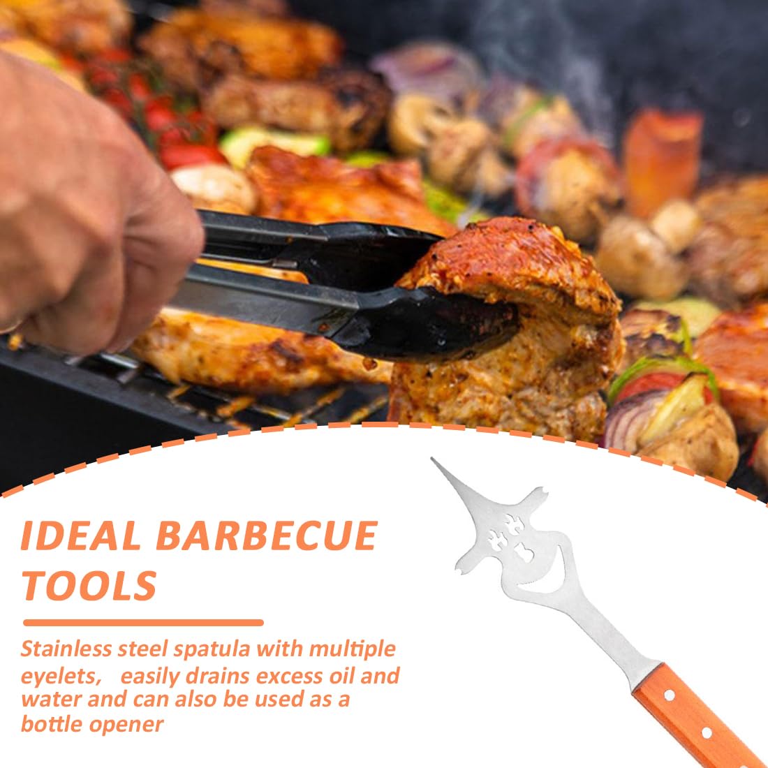 Accessoires de barbecue Funny, Fourchette de barbecue 6 en 1, ustensiles Barbecue INOX avec Manche en Bois, Ustensiles Barbecue Uniques, Accessoires Barbecue pour Le Camping en Plein Air Barbecue
