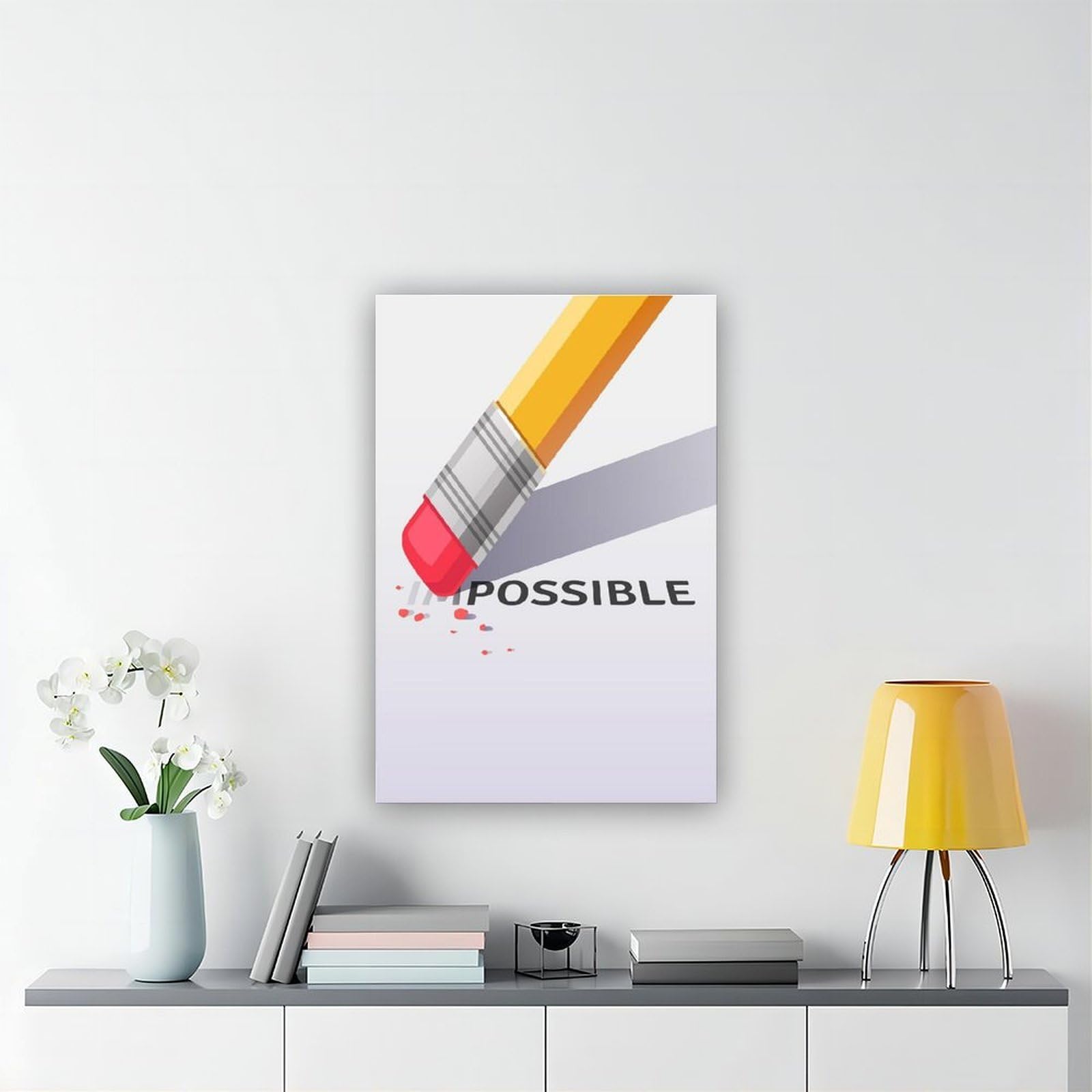 Art mural de motivation - Effacer l'impossible sur toile - Décoration murale pour salon, chambre à coucher - 40,6 cm (L) x 61 cm (l)