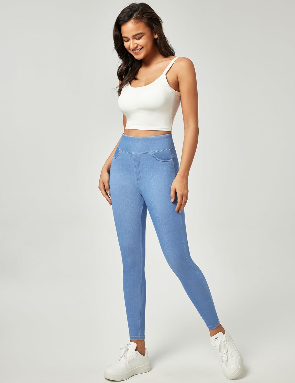 IUGA Stretchy Jeans for Women High Waist Jeggings Tummy Control Skinny Jeans Pull on Leggings with Pockets Trendy Casual