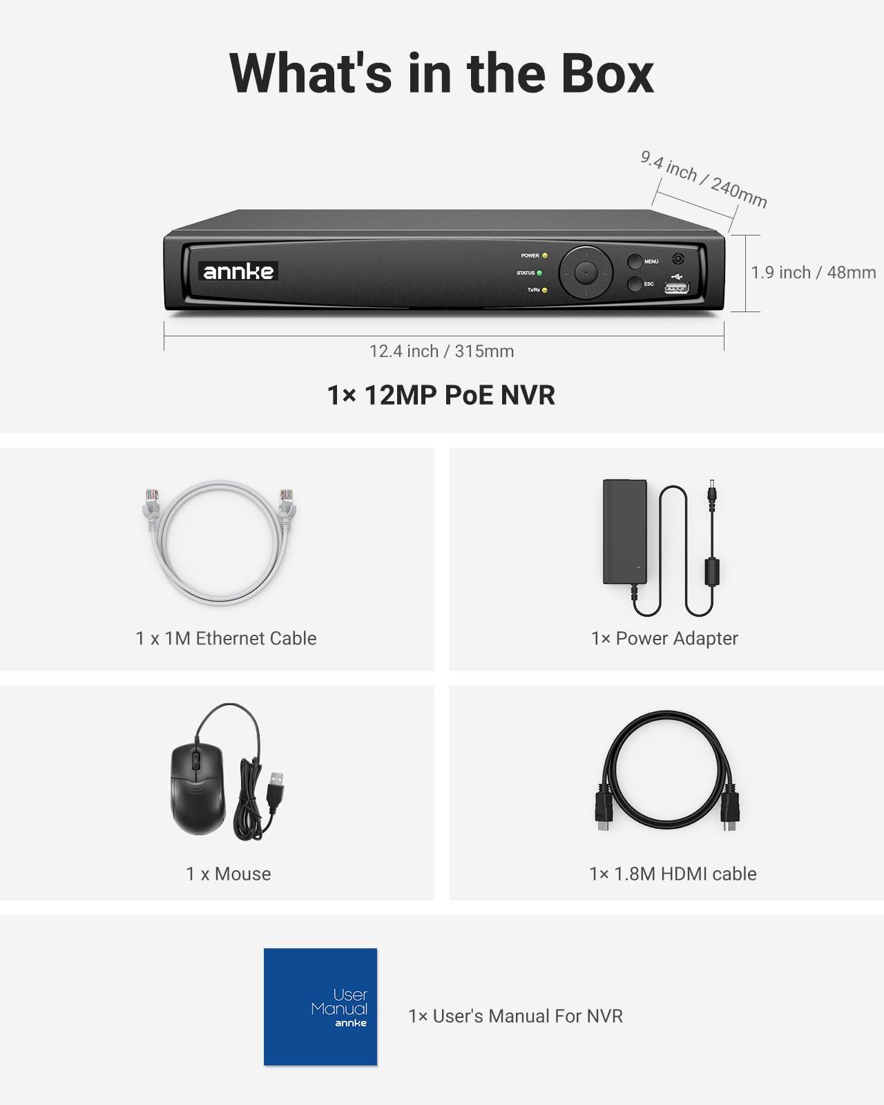 ANNKE 16CH 12 MP PoE NVR system monitoringu, monitoring wideo do domu, wewnątrz, na zewnątrz. Obsługuje kamery IP 12 MP, 4K, 5 MP, 4 MP, nagrywanie monitoringu 24/7 (bez dysku twardego)