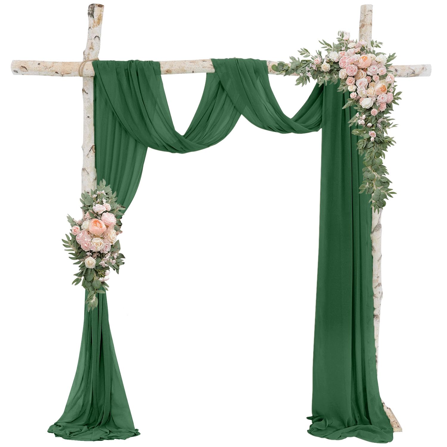 ROMANKAS Sheer Wedding Arch Drapes Dark Green Chiffon Fabric for Draping 20ft Archway Tulle Backdrop Curtains Sheers Ceiling Fabric for Banquet Anniversary Arch Drapery