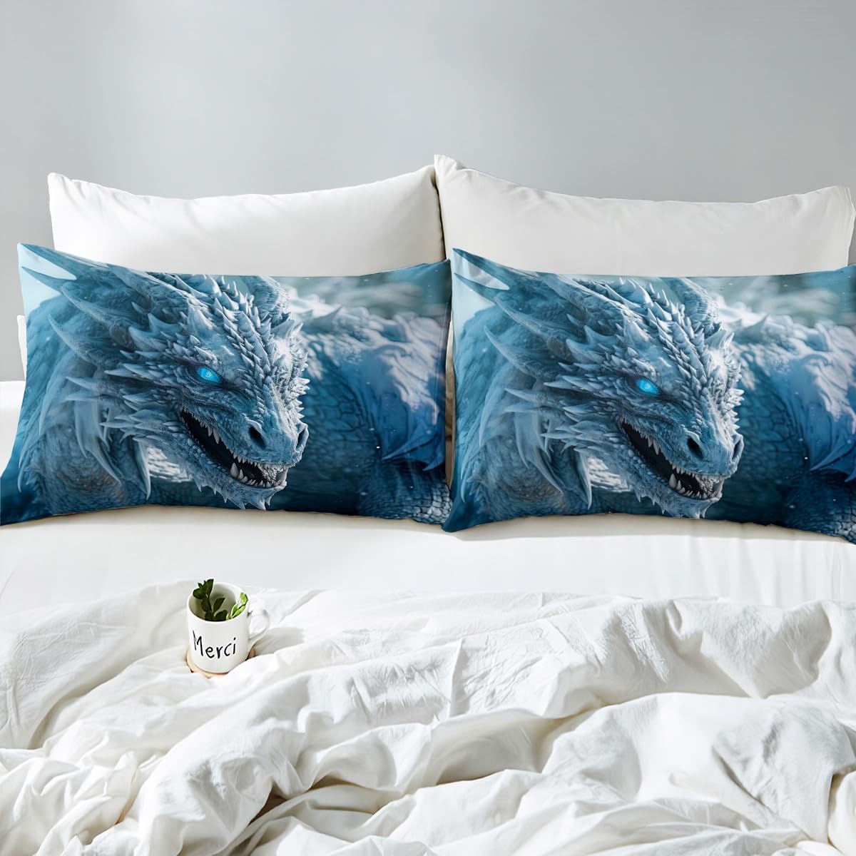 Erosebridal 3D Ice Dragon Bedding Comforter Set Queen Size for Boys - Mysterious Wildlife Style Quilted Duvet With 2 Pillowcases