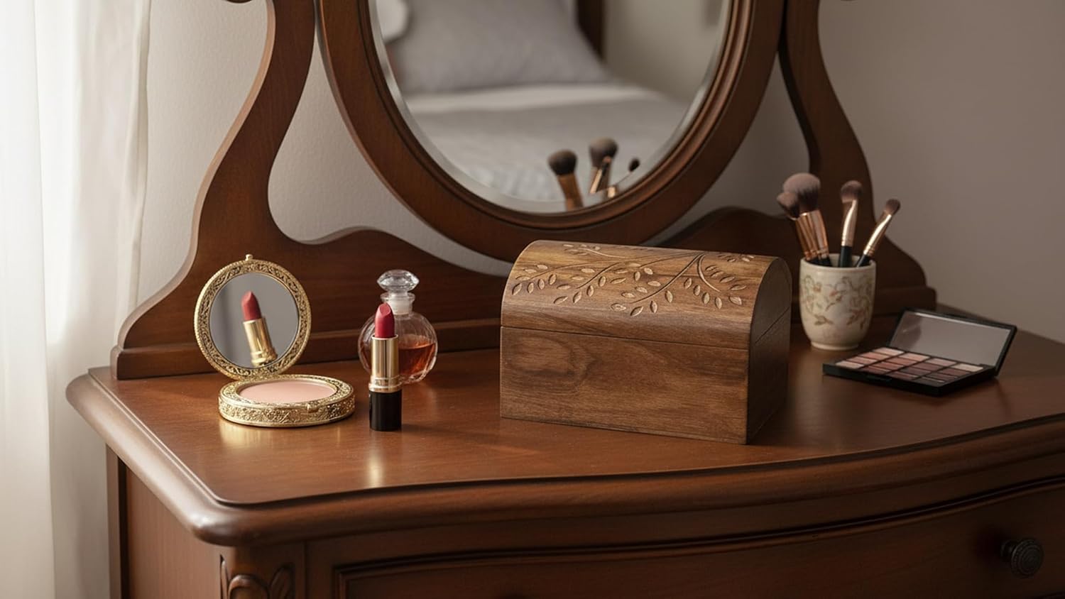 Great Birthday Gift Ideas: Handmade Decorative Wooden Jewelry Box & Organizer - Keepsake & Treasure Chest - Trinket & Watch Box - 9 x 6 Inch - Brown