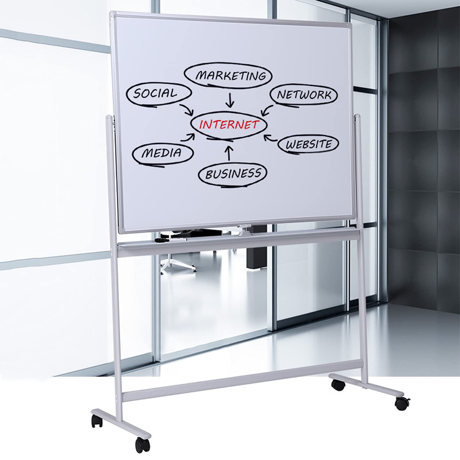 Mobile Whiteboard, 90X120CM Large 360° Rolling White Board Easel with Stand on Wheels, Double Sided Magnetic, for Home Office School