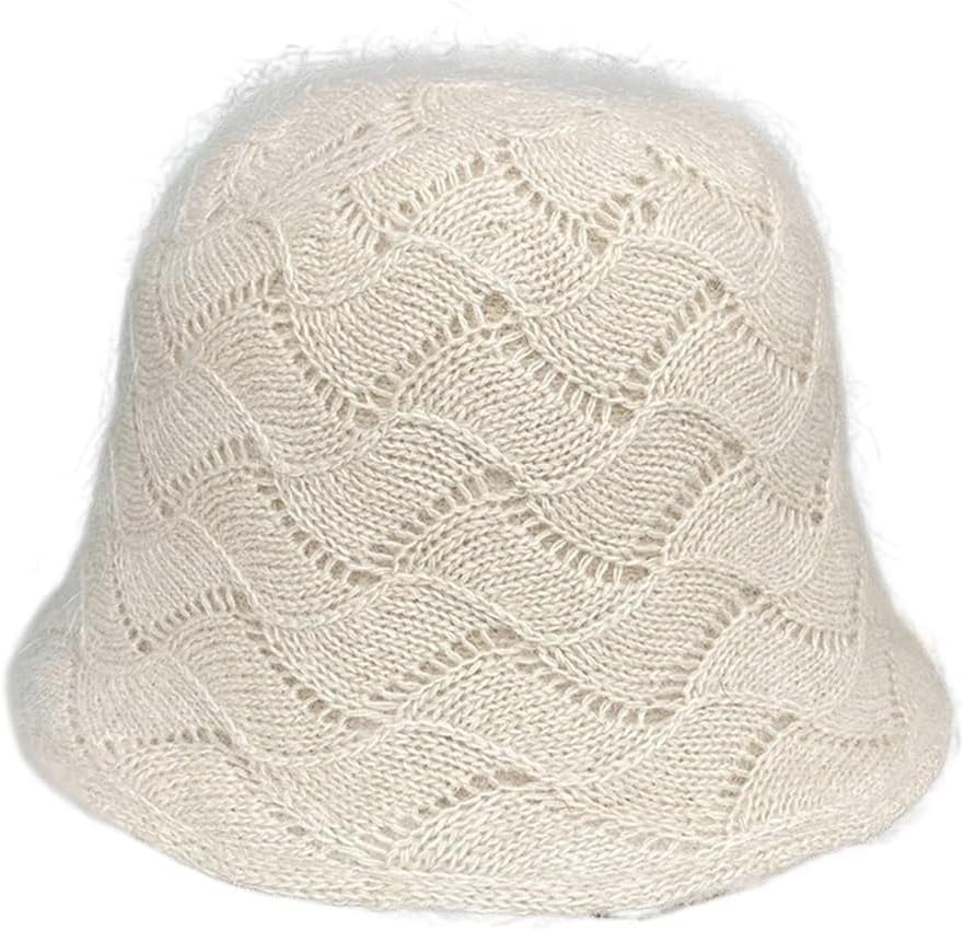 Winter Bucket Hat for Women Solid Color Thickened Warm Cap Lady Outdoor Hiking Knitted Fisherman