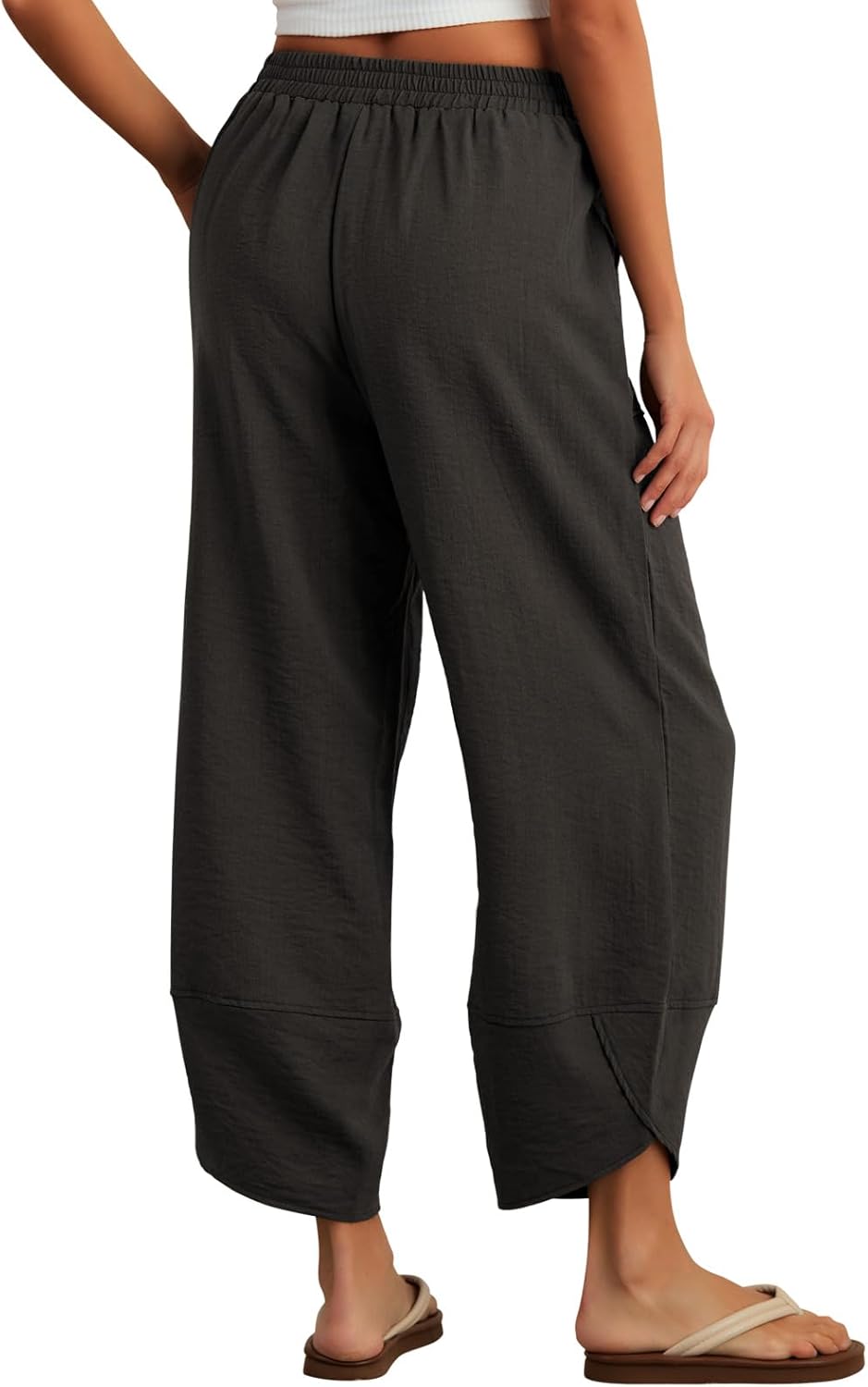 Feiersi Womens Baggy Wide Leg Pants Elastic Waisted Casual Palazzo Harem Pants Summer Beach Trousers - Image 5