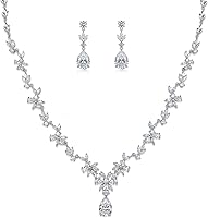 Hadskiss Women's Cubic Zirconia Jewelry Set: Necklace, Dangle Earrings & Bracelet - Hypoallergenic Bridal Wedding Bridesmaid Gift